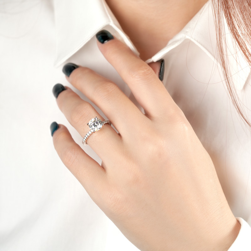 Classic 4-Prong Round Hidden Halo Moissanite Ring