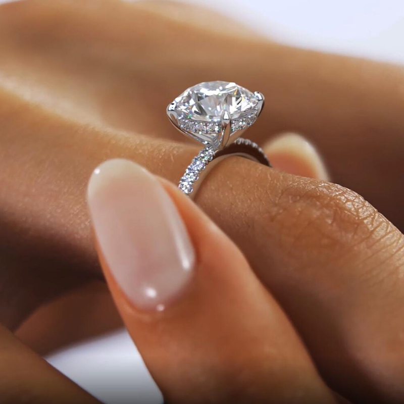 Classic 4-Prong Round Hidden Halo Moissanite Ring