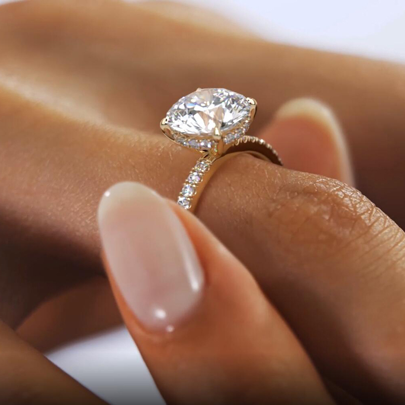 Classic 4-Prong Round Hidden Halo Moissanite Ring