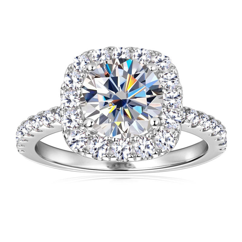 2ct Round Cut Moissanite Stackable Square Halo Engagement Ring