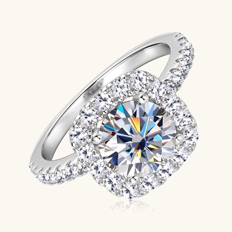 2ct Round Cut Moissanite Stackable Square Halo Engagement Ring