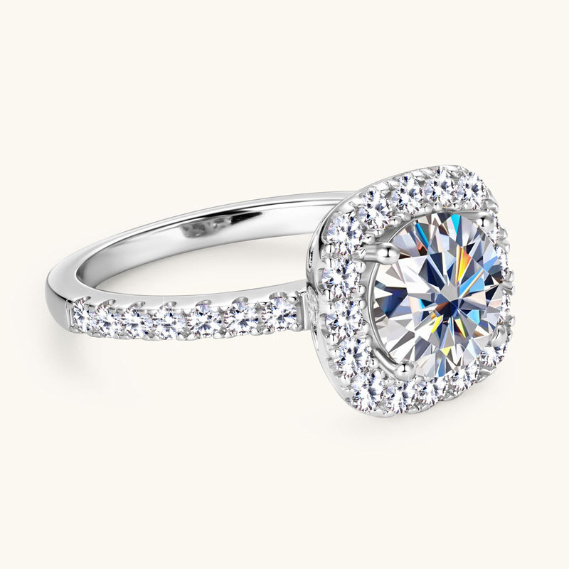 2ct Round Cut Moissanite Stackable Square Halo Engagement Ring
