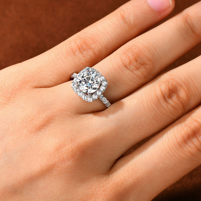 2ct Round Cut Moissanite Stackable Square Halo Engagement Ring
