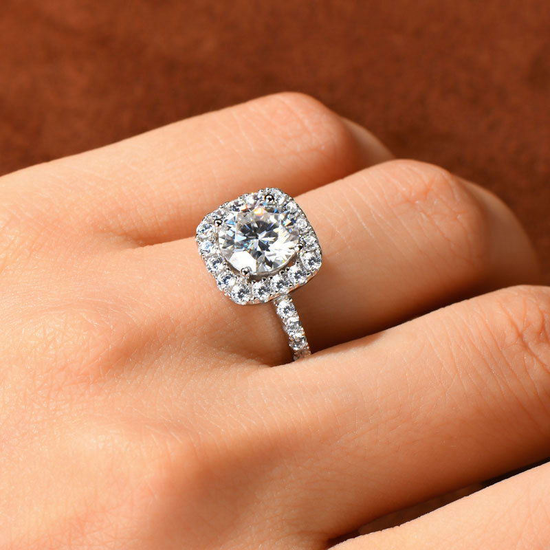 2ct Round Cut Moissanite Stackable Square Halo Engagement Ring