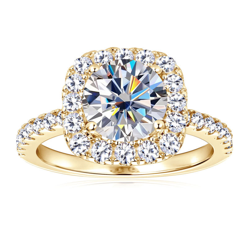 2ct Round Cut Moissanite Stackable Square Halo Engagement Ring
