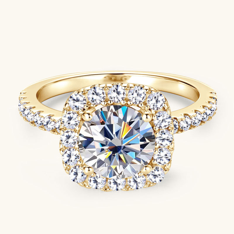 2ct Round Cut Moissanite Stackable Square Halo Engagement Ring