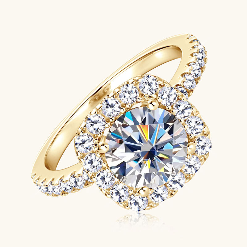 2ct Round Cut Moissanite Stackable Square Halo Engagement Ring