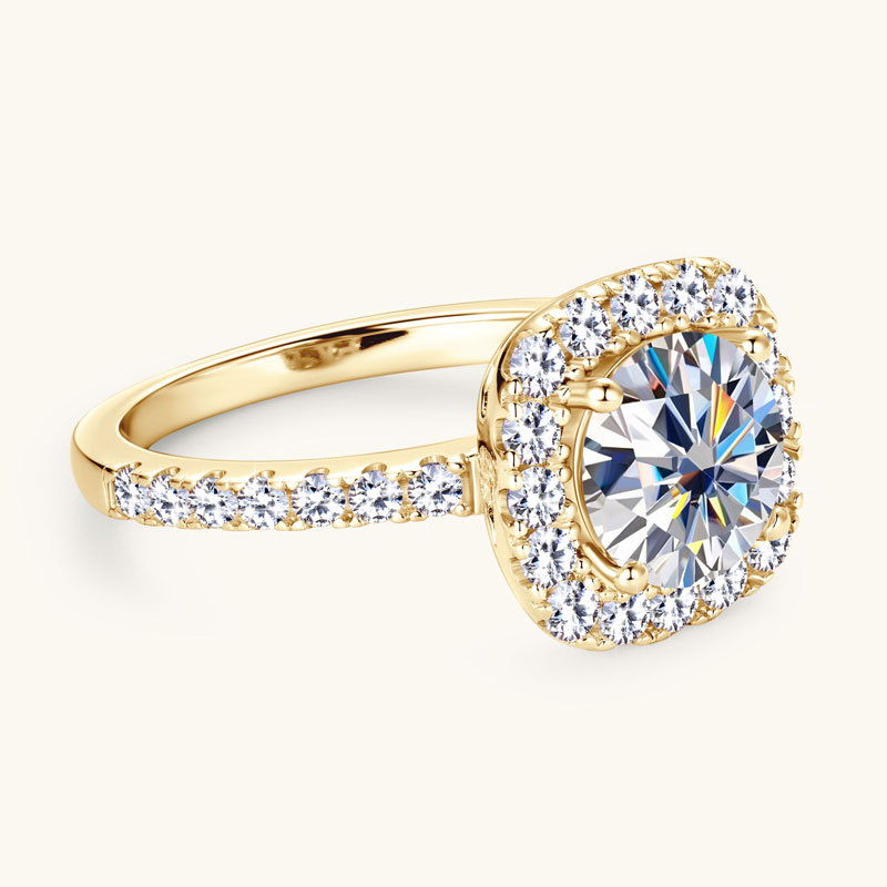 2ct Round Cut Moissanite Stackable Square Halo Engagement Ring