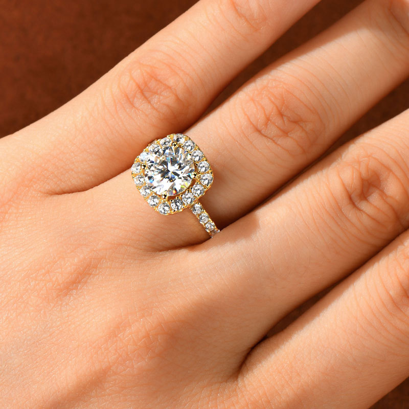 2ct Round Cut Moissanite Stackable Square Halo Engagement Ring