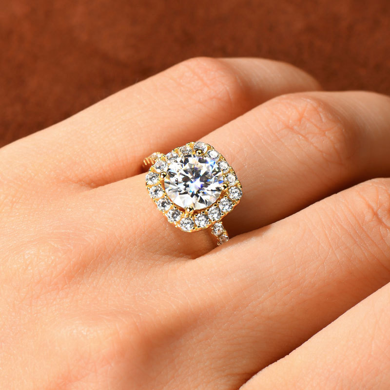 2ct Round Cut Moissanite Stackable Square Halo Engagement Ring
