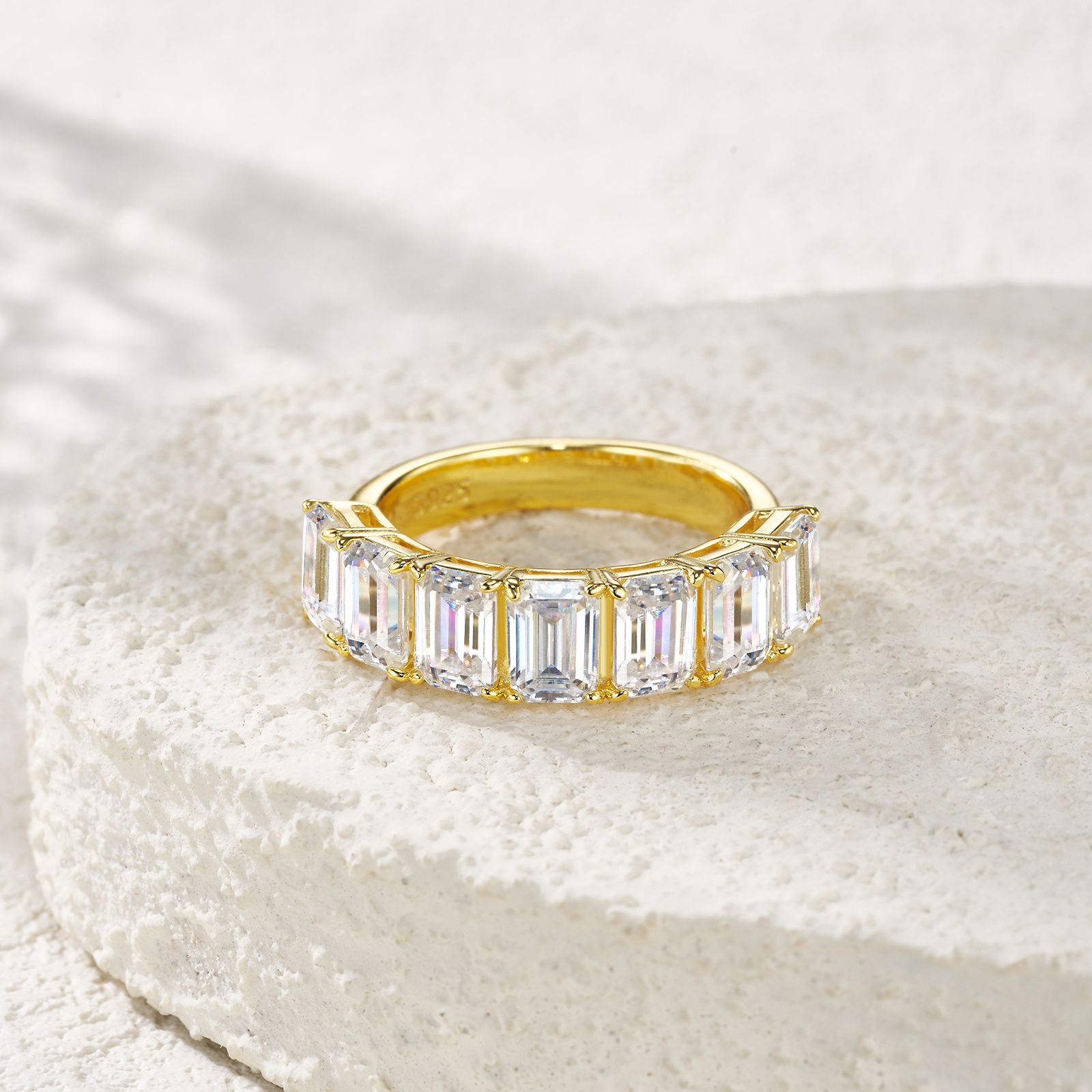 Radiant Emerald Cut Moissanite Half-Eternity Wedding Band | 5.6ctw D-Color VVS1
