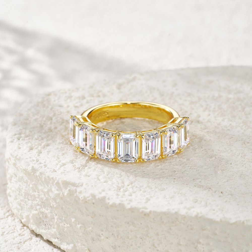 Radiant Emerald Cut Moissanite Half-Eternity Wedding Band | 5.6ctw D-Color VVS1