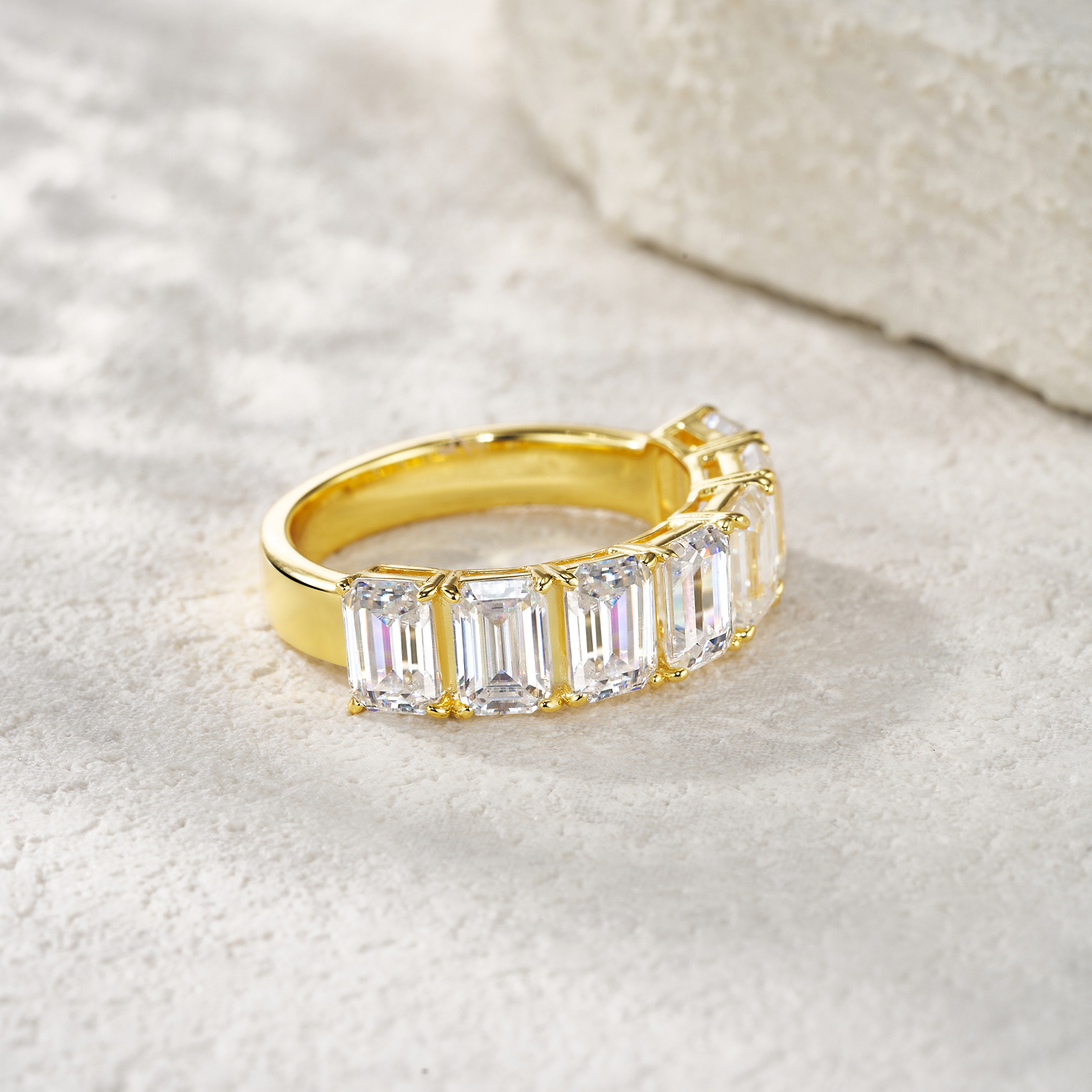 Radiant Emerald Cut Moissanite Half-Eternity Wedding Band | 5.6ctw D-Color VVS1