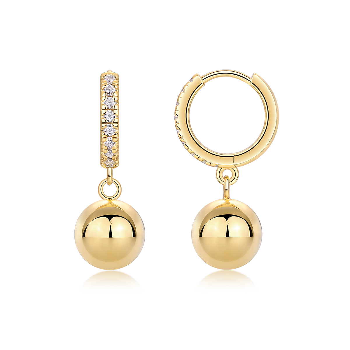 Princess Cut Moissanite Gold Ball Drop Earrings