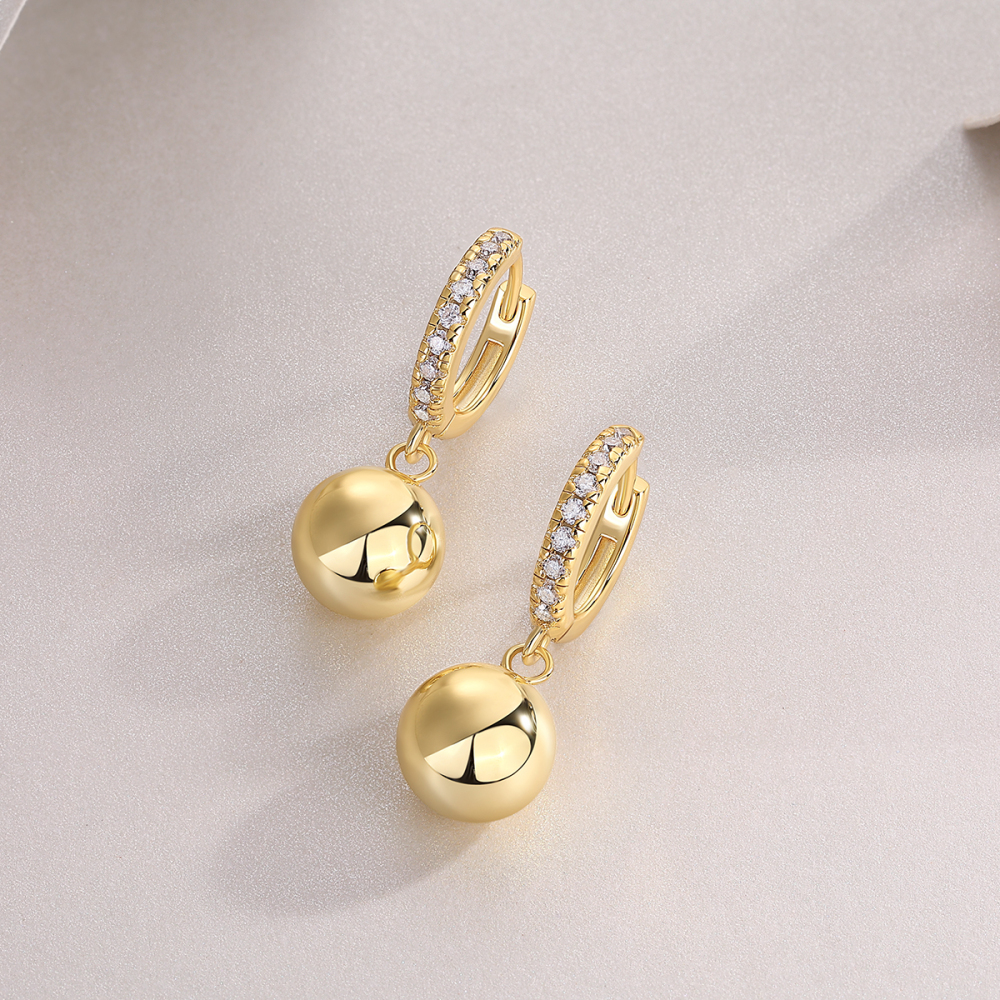 Princess Cut Moissanite Gold Ball Drop Earrings