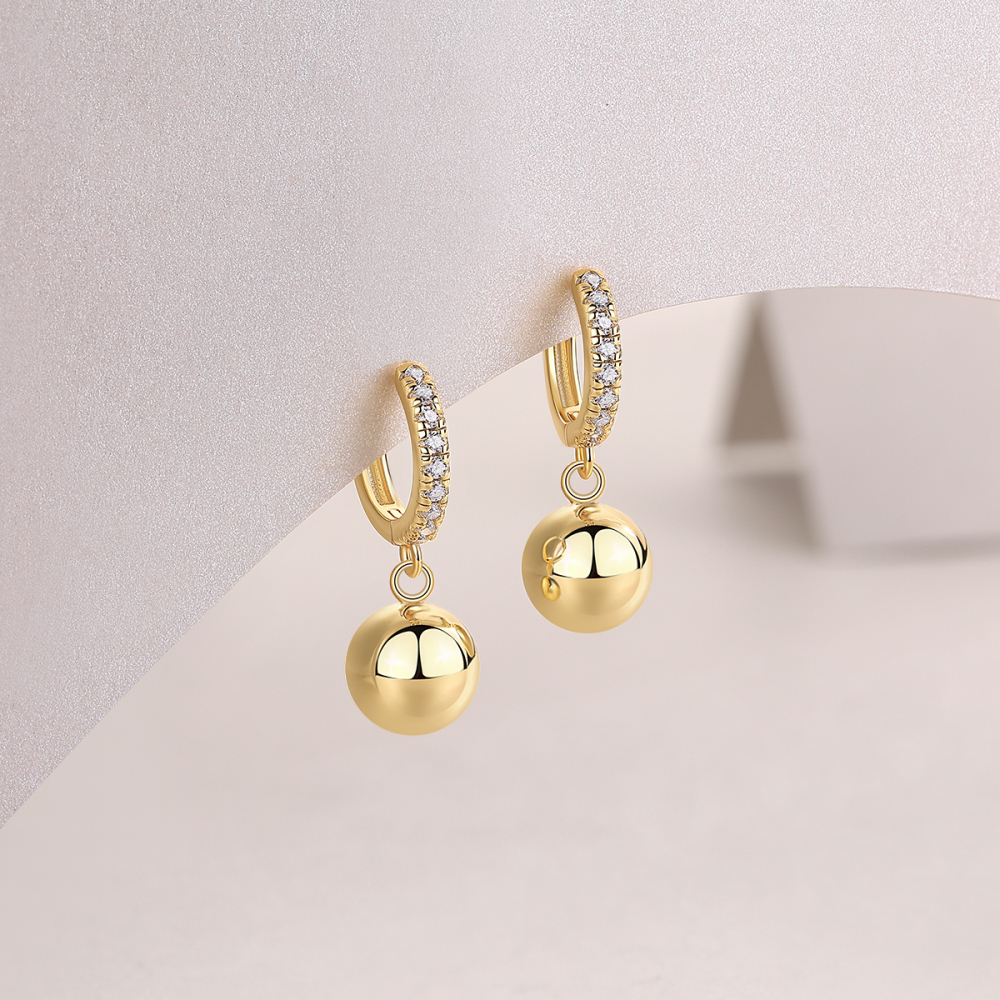 Princess Cut Moissanite Gold Ball Drop Earrings