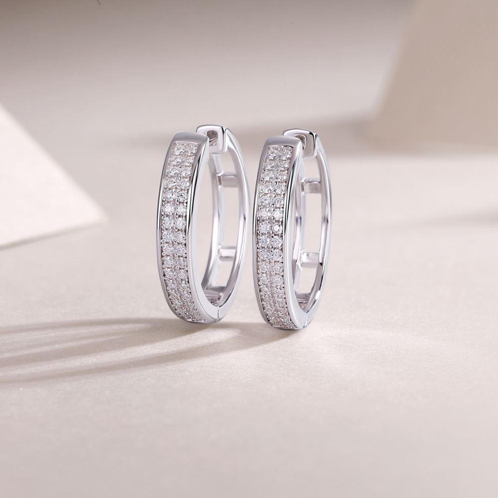 Radiant Double-Row Moissanite Huggie Hoops | D-Color VVS1 Lab-Grown Brilliance