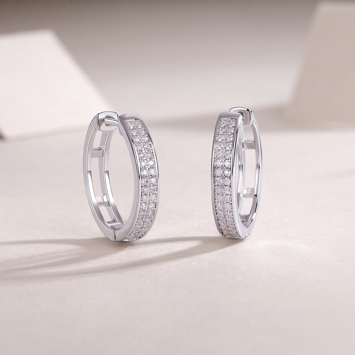 Radiant Double-Row Moissanite Huggie Hoops | D-Color VVS1 Lab-Grown Brilliance