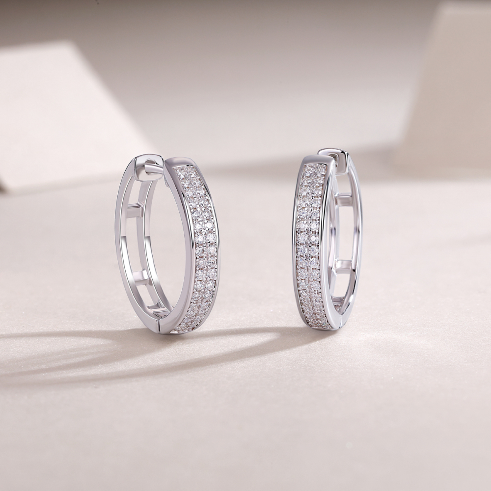 Radiant Double-Row Moissanite Huggie Hoops | D-Color VVS1 Lab-Grown Brilliance