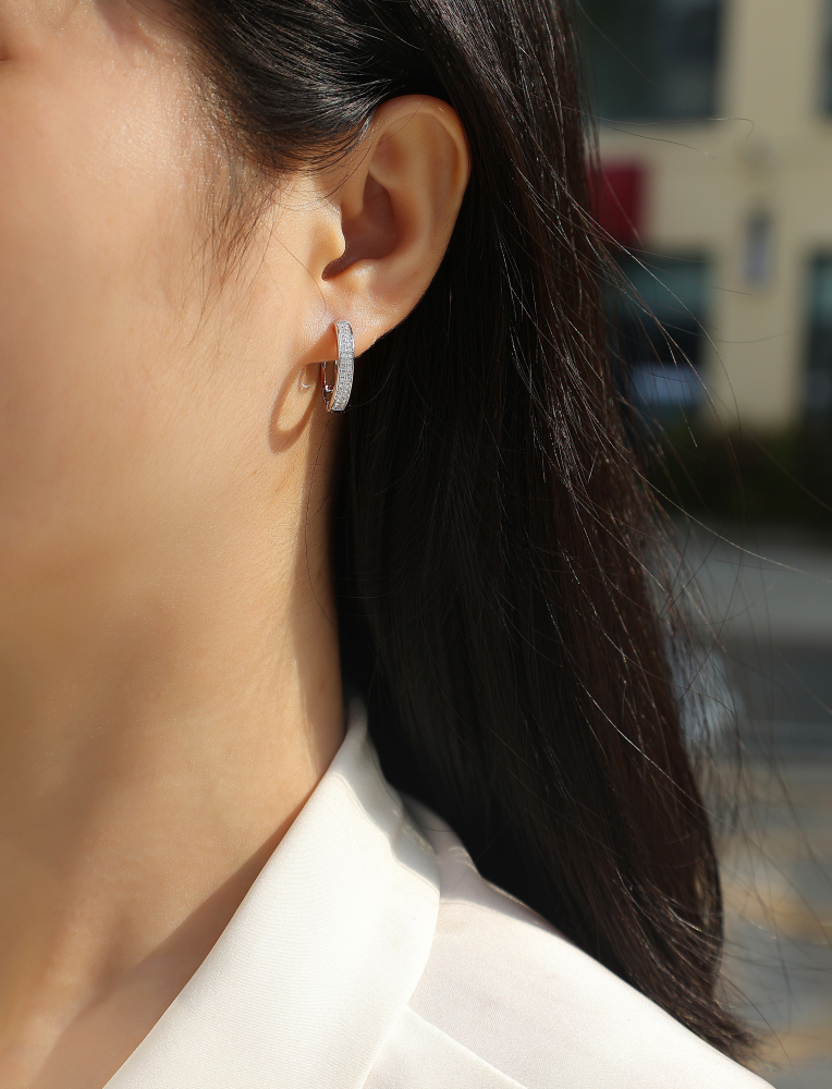 Radiant Double-Row Moissanite Huggie Hoops | D-Color VVS1 Lab-Grown Brilliance