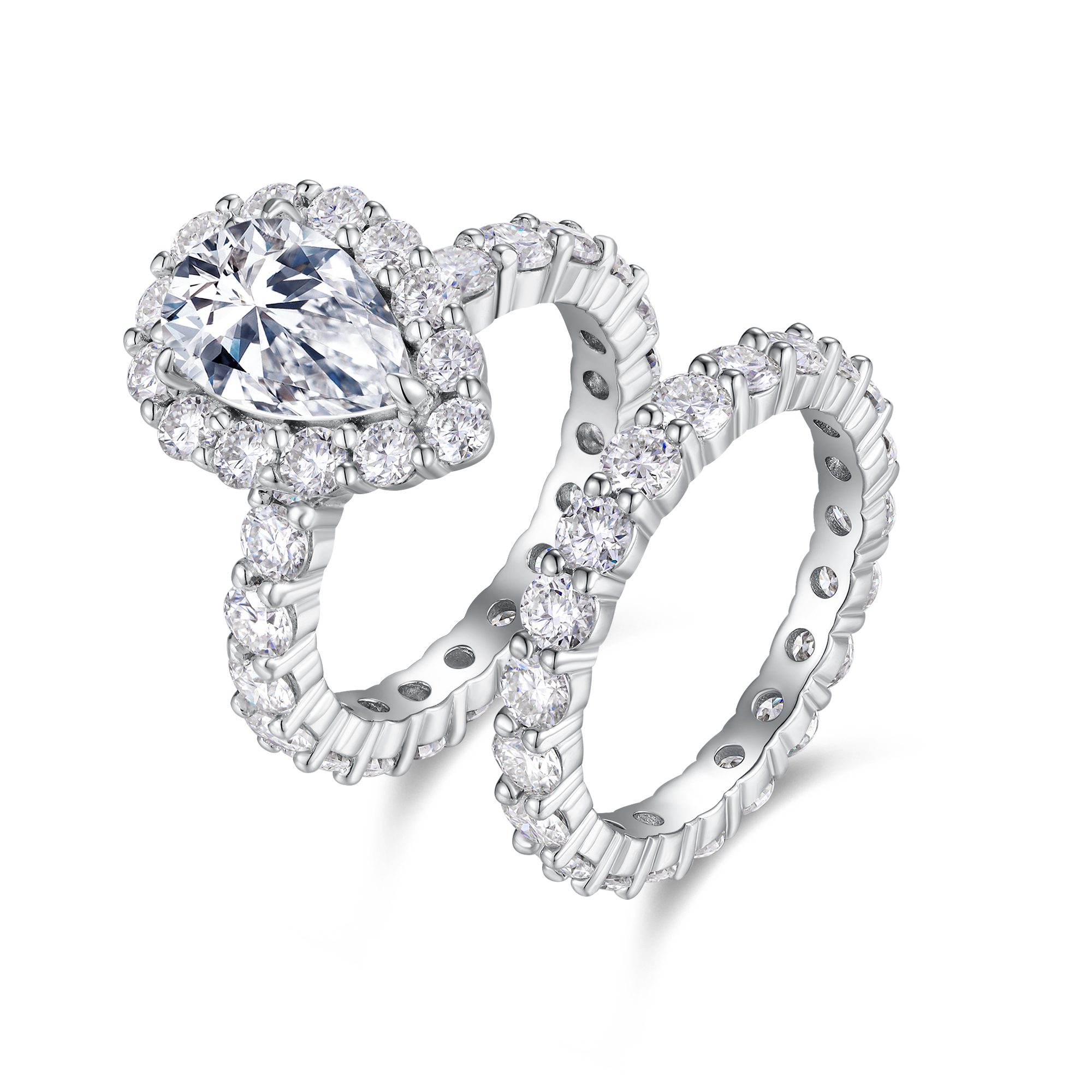 Exquisite 3ct Pear Cut Moissanite Bridal Set