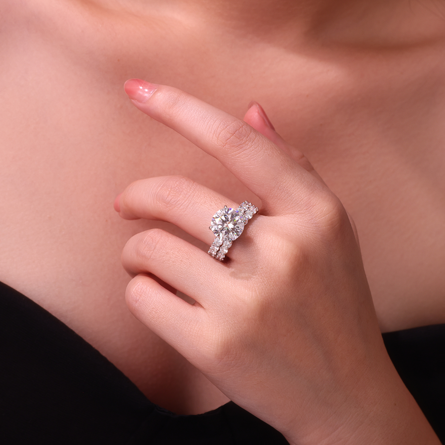 5ct Round Brilliant Cut Moissanite Bridal Set