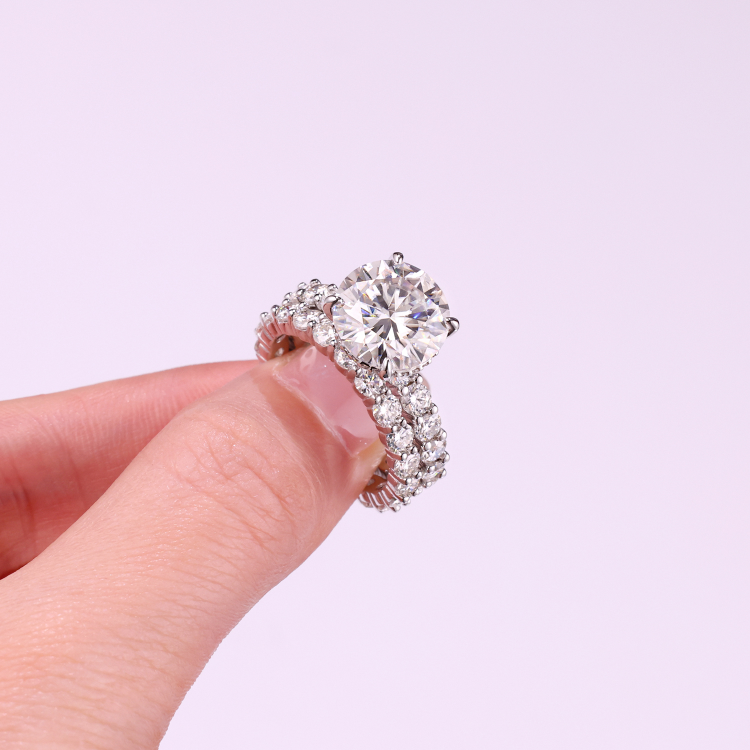 5ct Round Brilliant Cut Moissanite Bridal Set