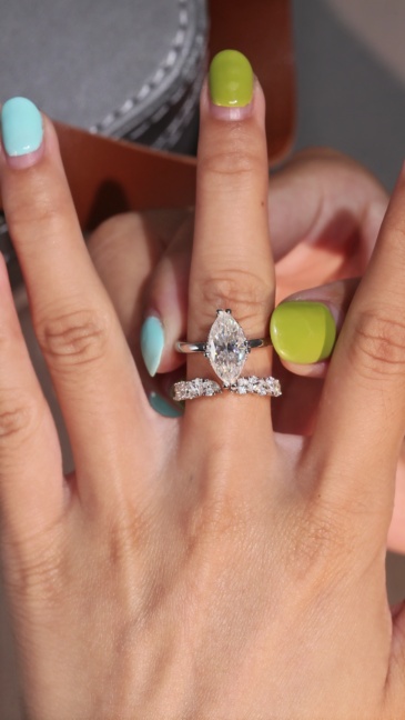 3ct Marquise Cut Moissanite Bridal Set in White Gold Plated 925 Silver