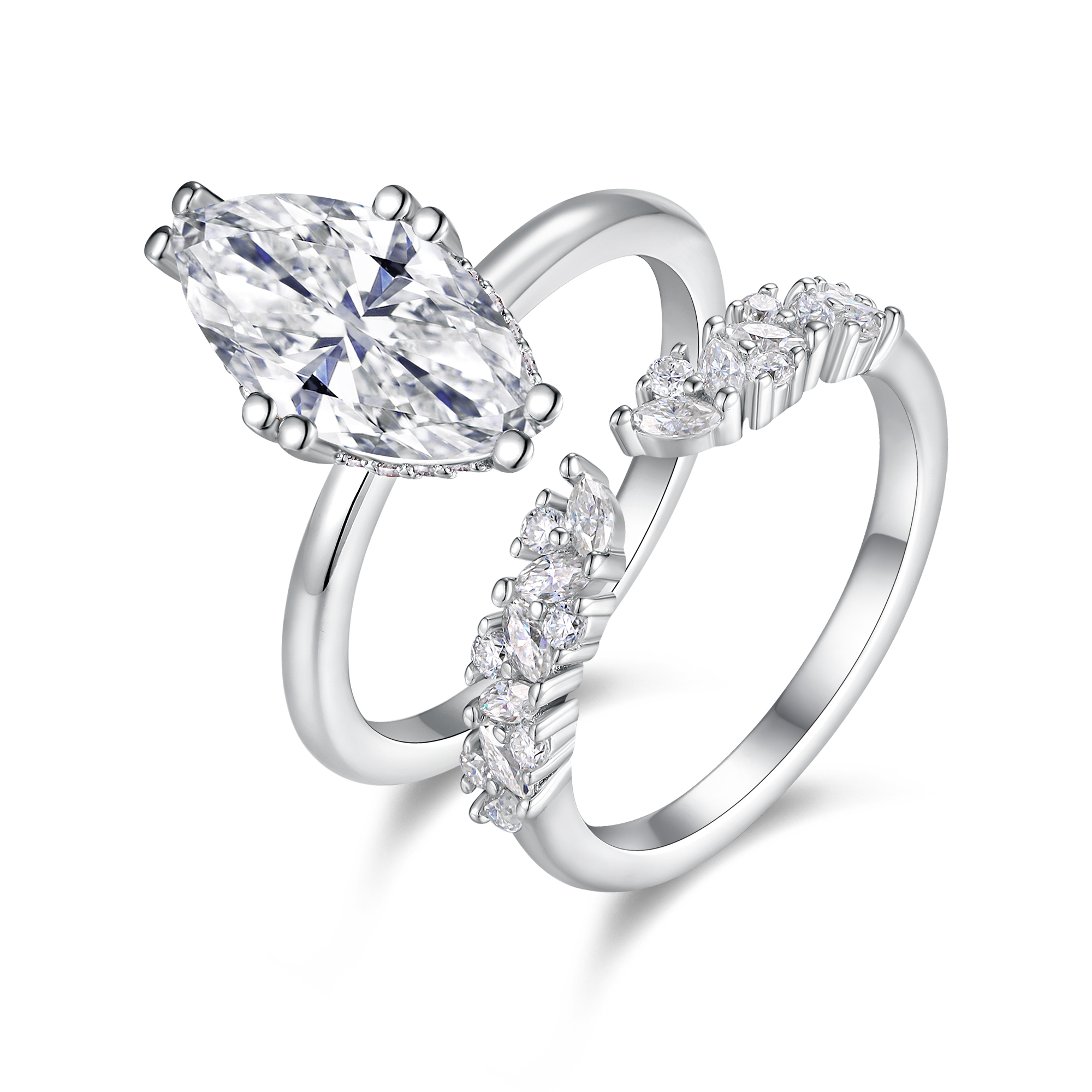 3ct Marquise Cut Moissanite Bridal Set in White Gold Plated 925 Silver