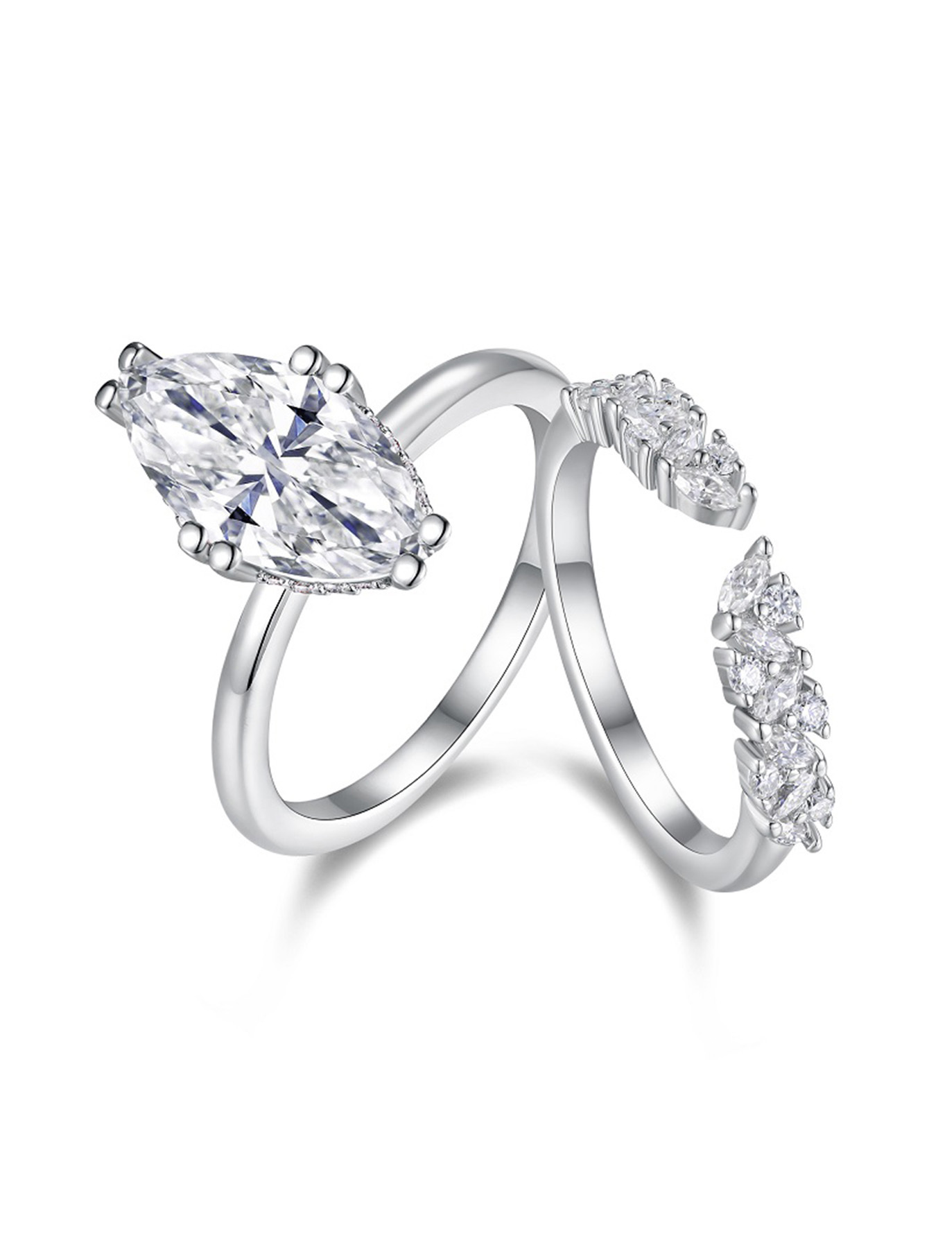 3ct Marquise Cut Moissanite Bridal Set in White Gold Plated 925 Silver