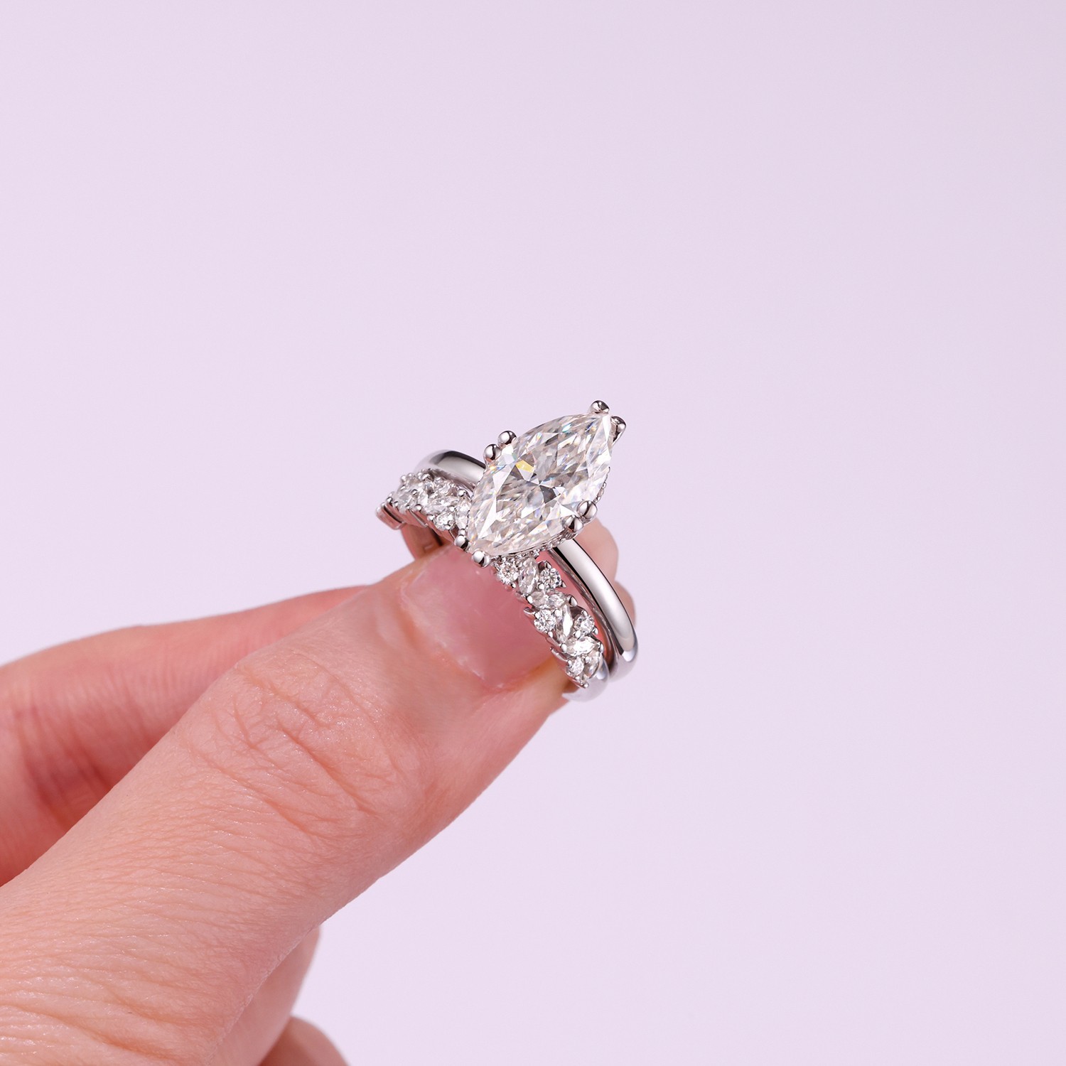 3ct Marquise Cut Moissanite Bridal Set