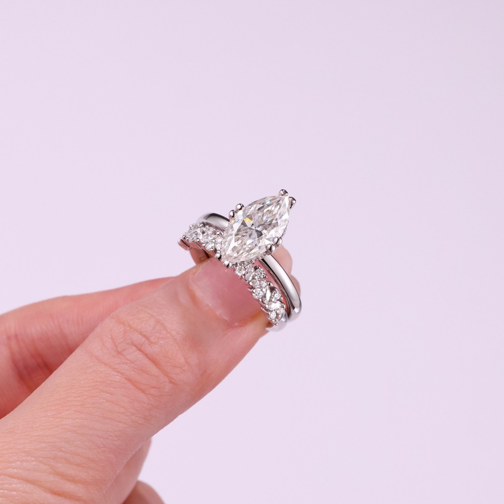 3ct Marquise Cut Moissanite Bridal Set