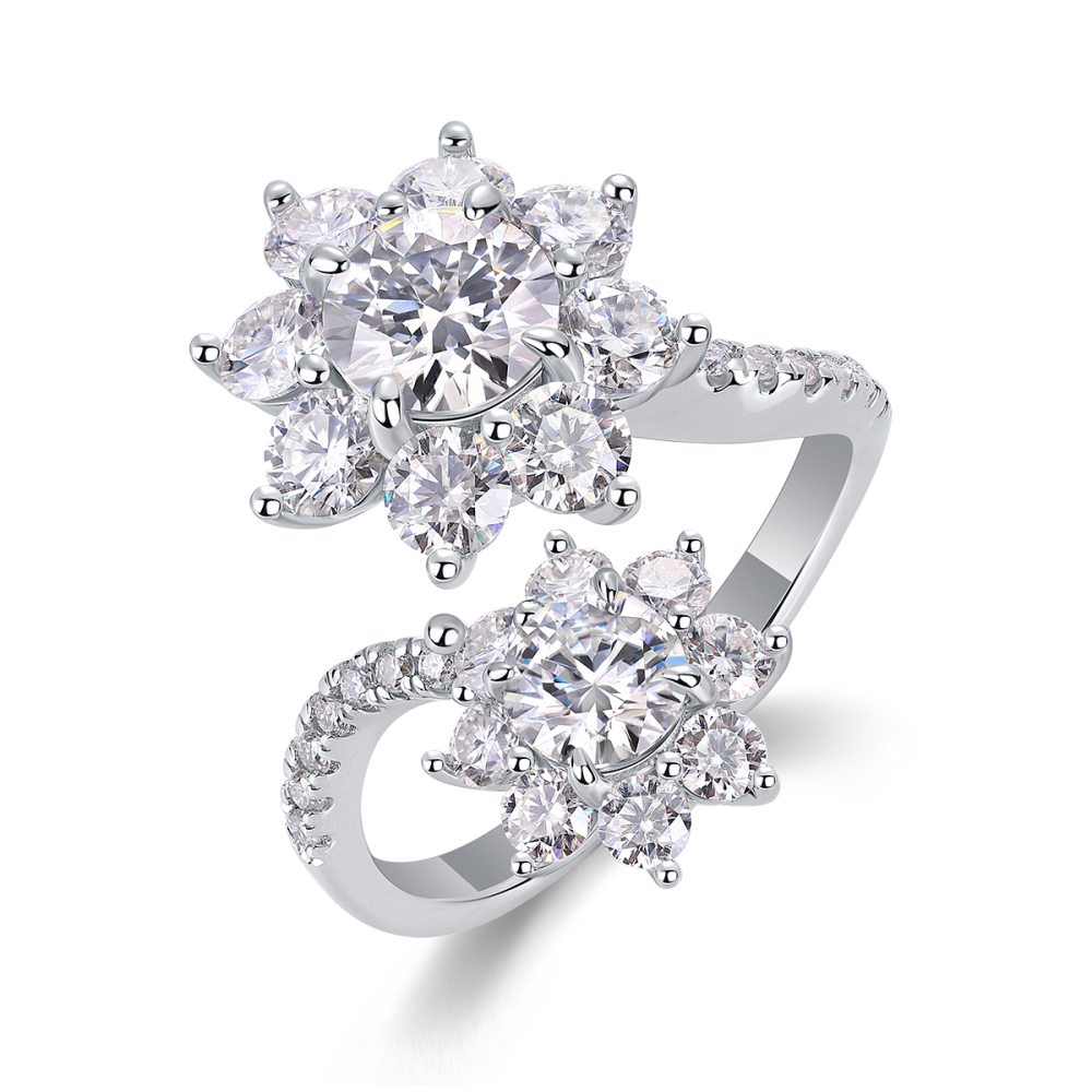 Double Sunflower Moissanite Ring
