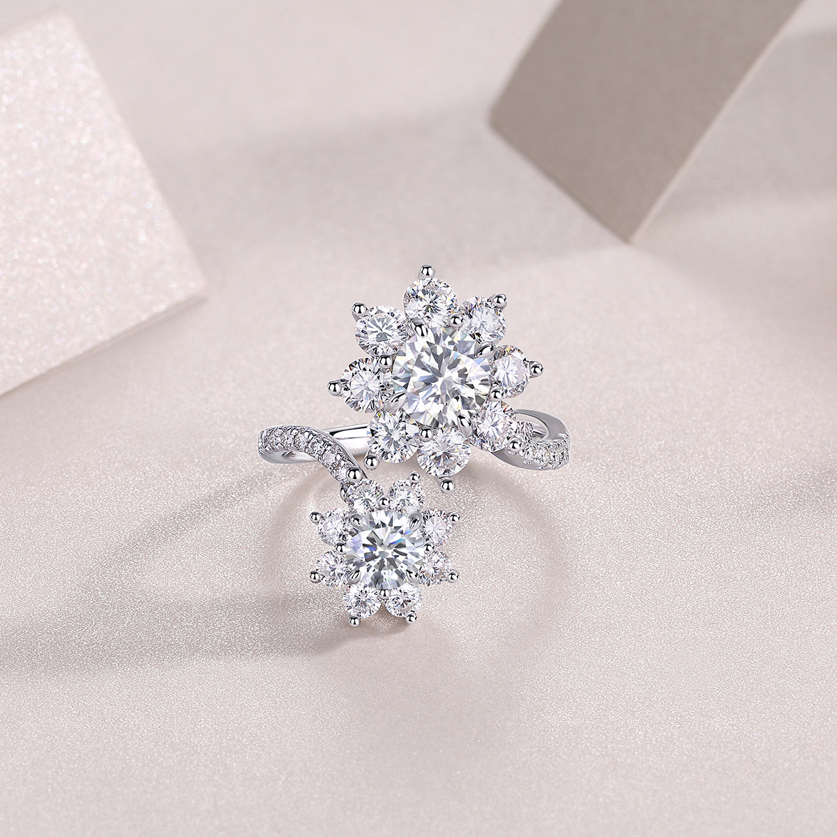 Double Sunflower Moissanite Ring