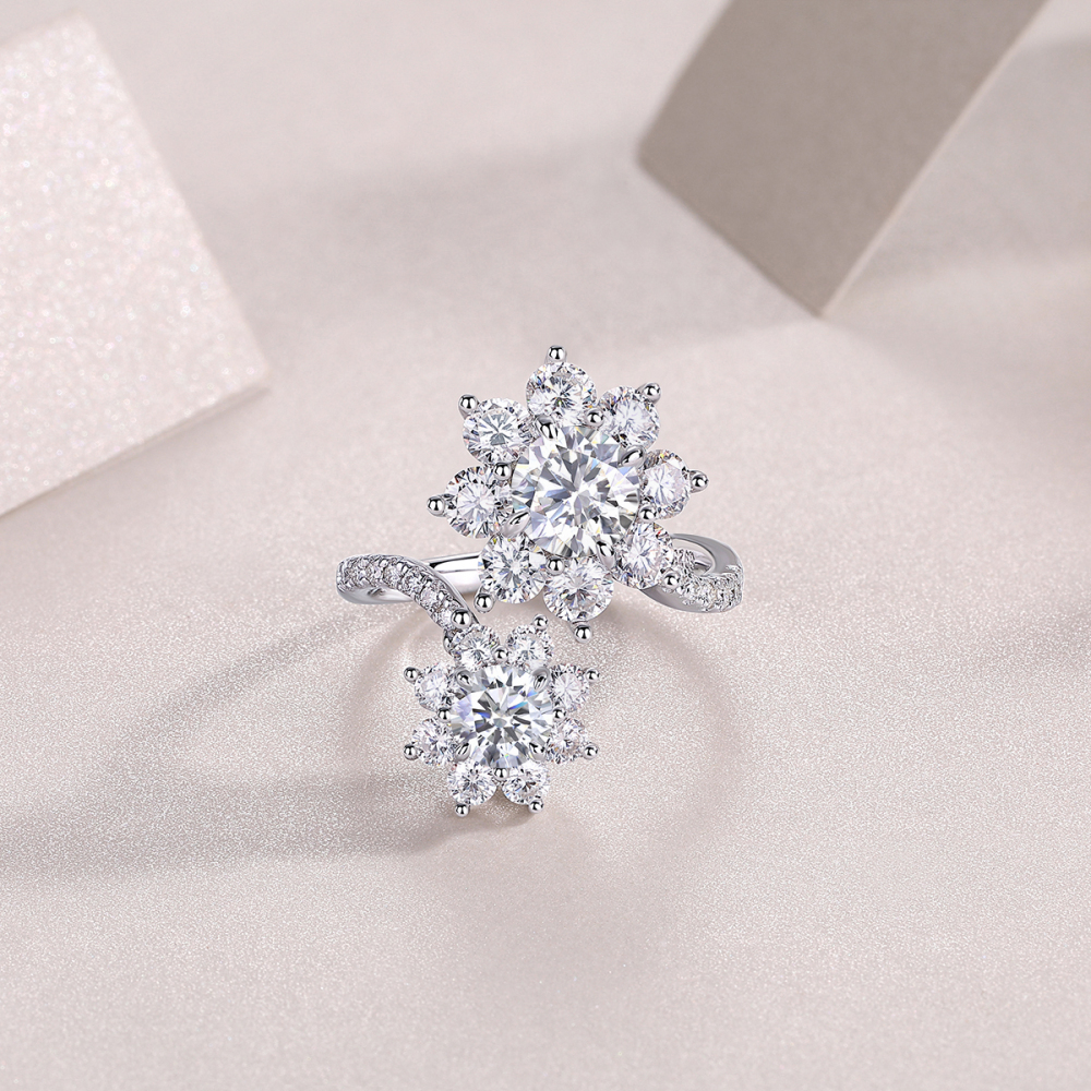 Double Sunflower Moissanite Ring