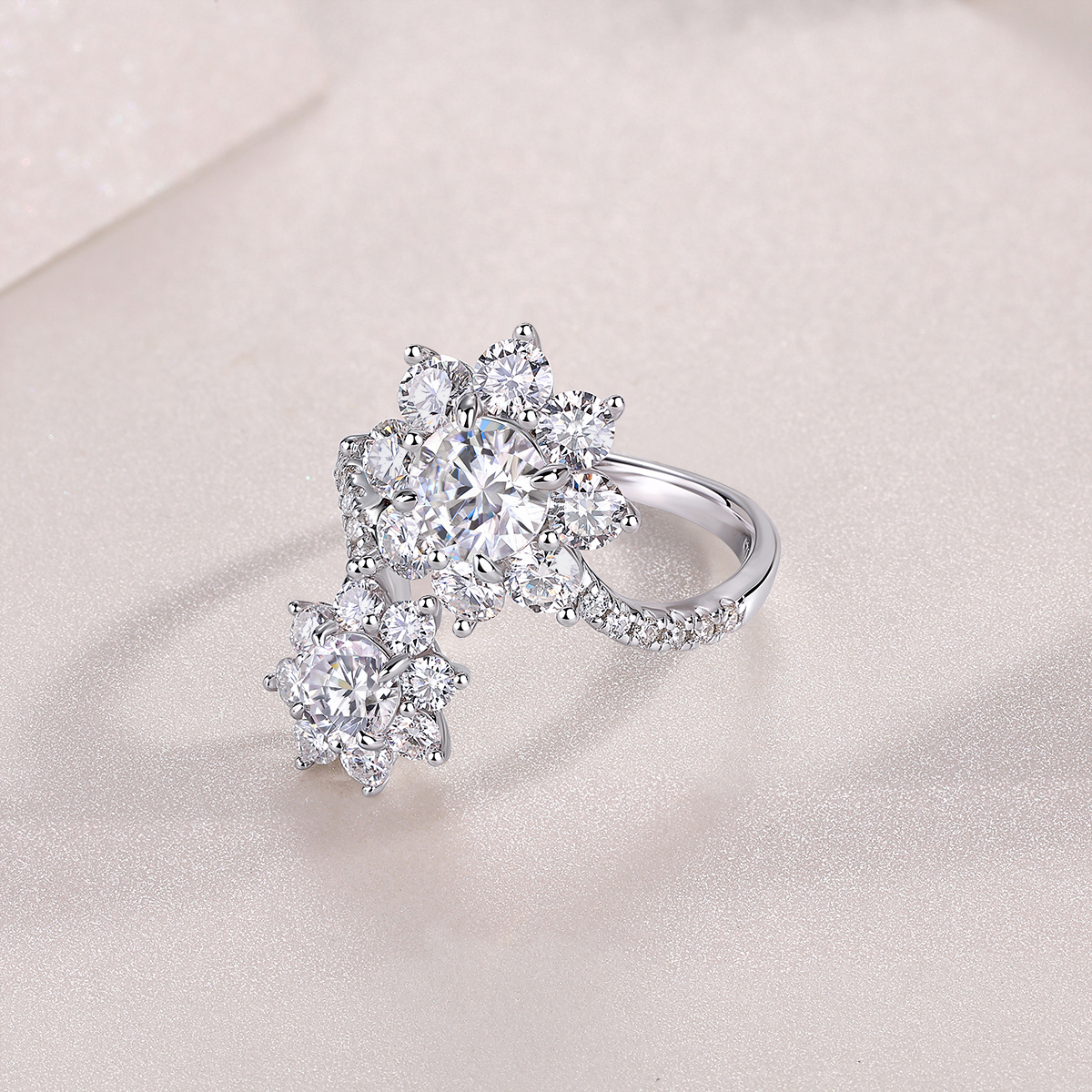 Double Sunflower Moissanite Ring