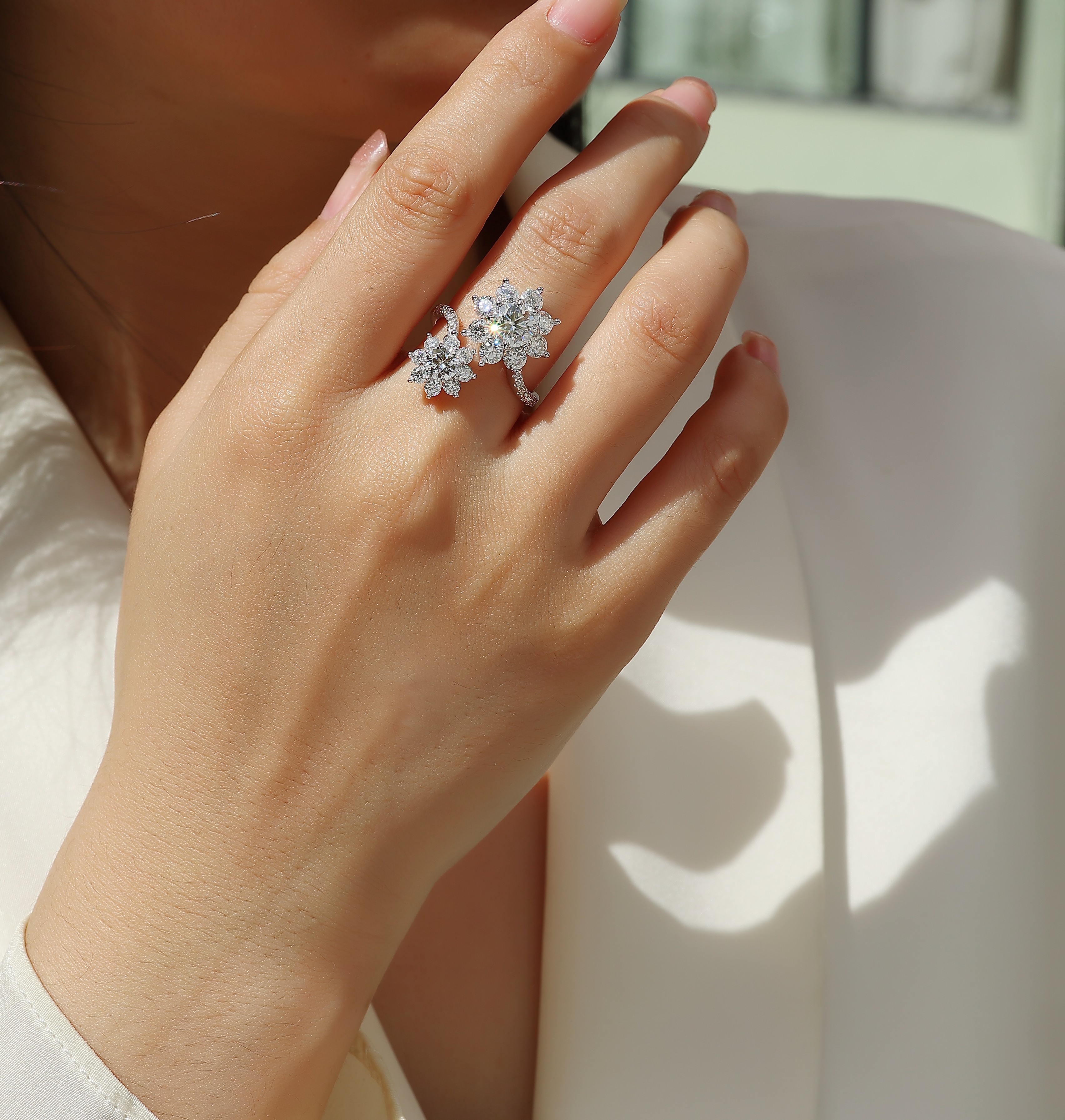 Double Sunflower Moissanite Ring