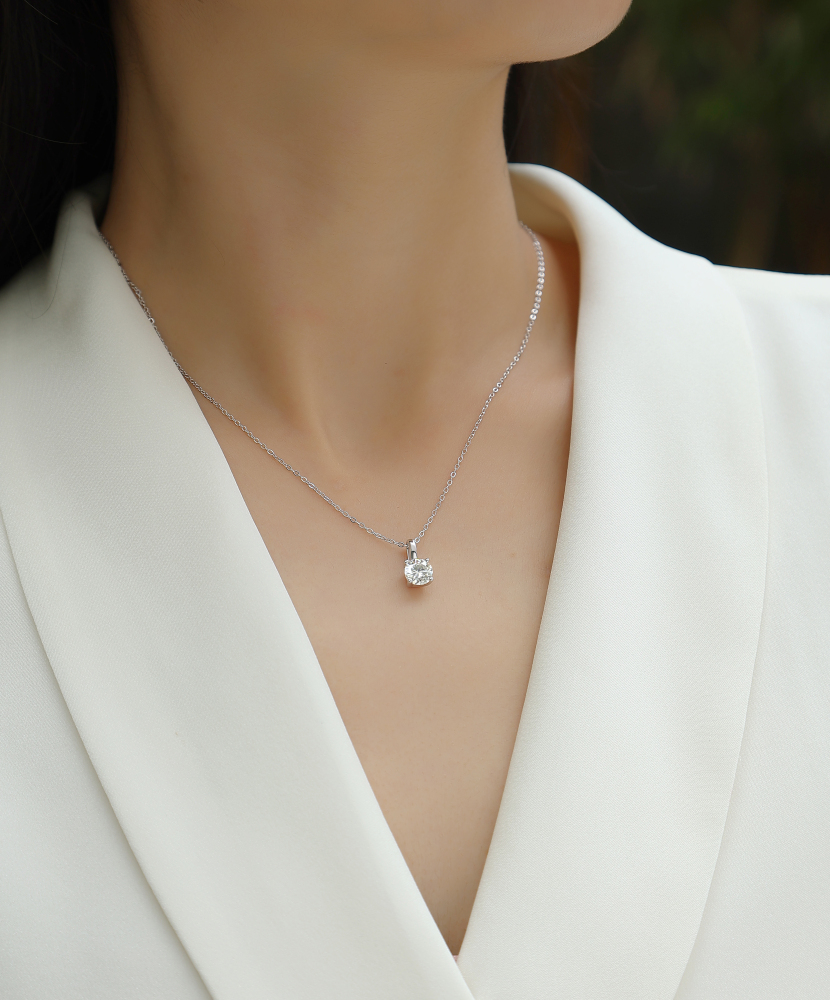 4-Prong Round Brilliant Cut Solitaire Moissanite Necklace