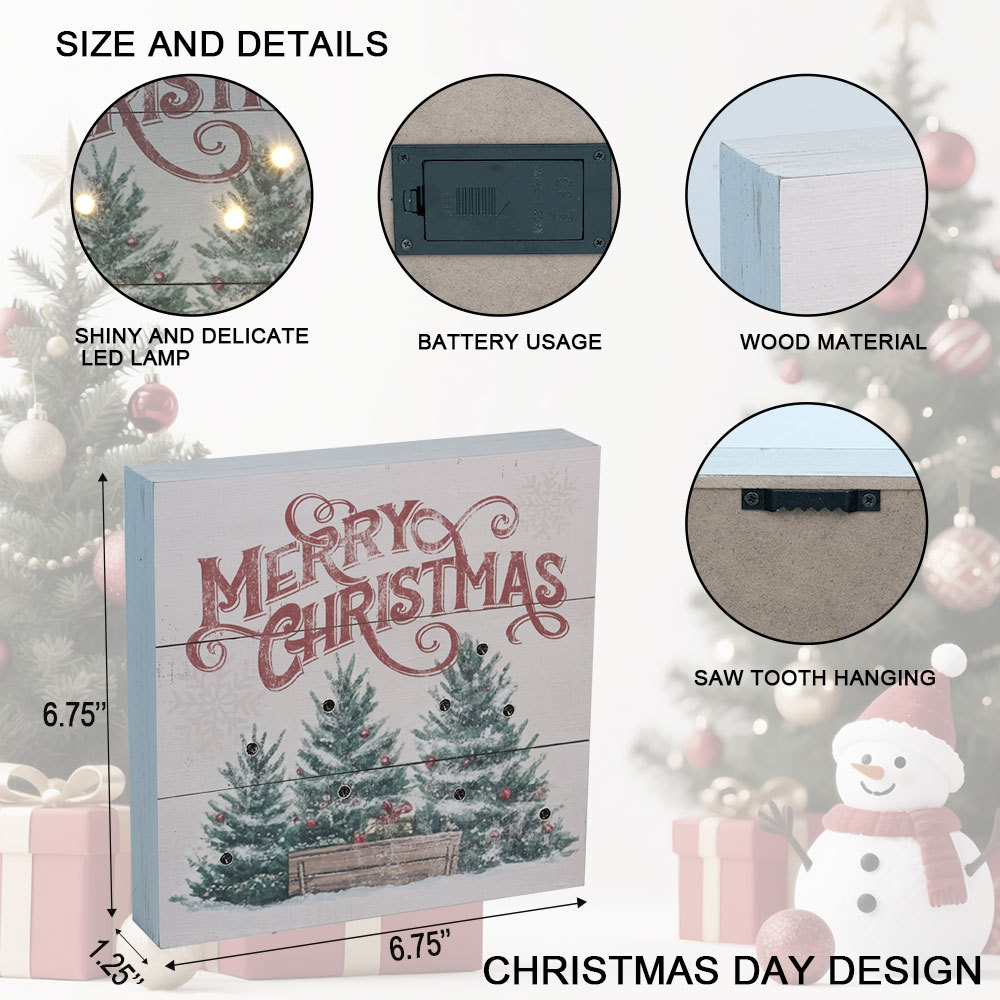 Christmas Home Decors Beautiful Art LED Tabletop Classic Xmas Holiday Winter LED Lighting Box Table Sign Rustic Wall Decoration For Christmas (6.75x6.75x1.25inches. Christmas Trees)