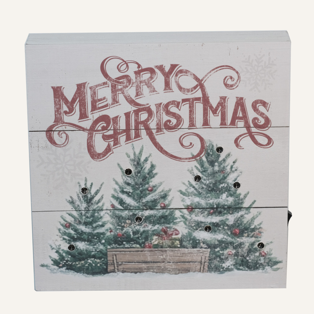 Christmas Home Decors Beautiful Art LED Tabletop Classic Xmas Holiday Winter LED Lighting Box Table Sign Rustic Wall Decoration For Christmas (6.75x6.75x1.25inches. Christmas Trees)