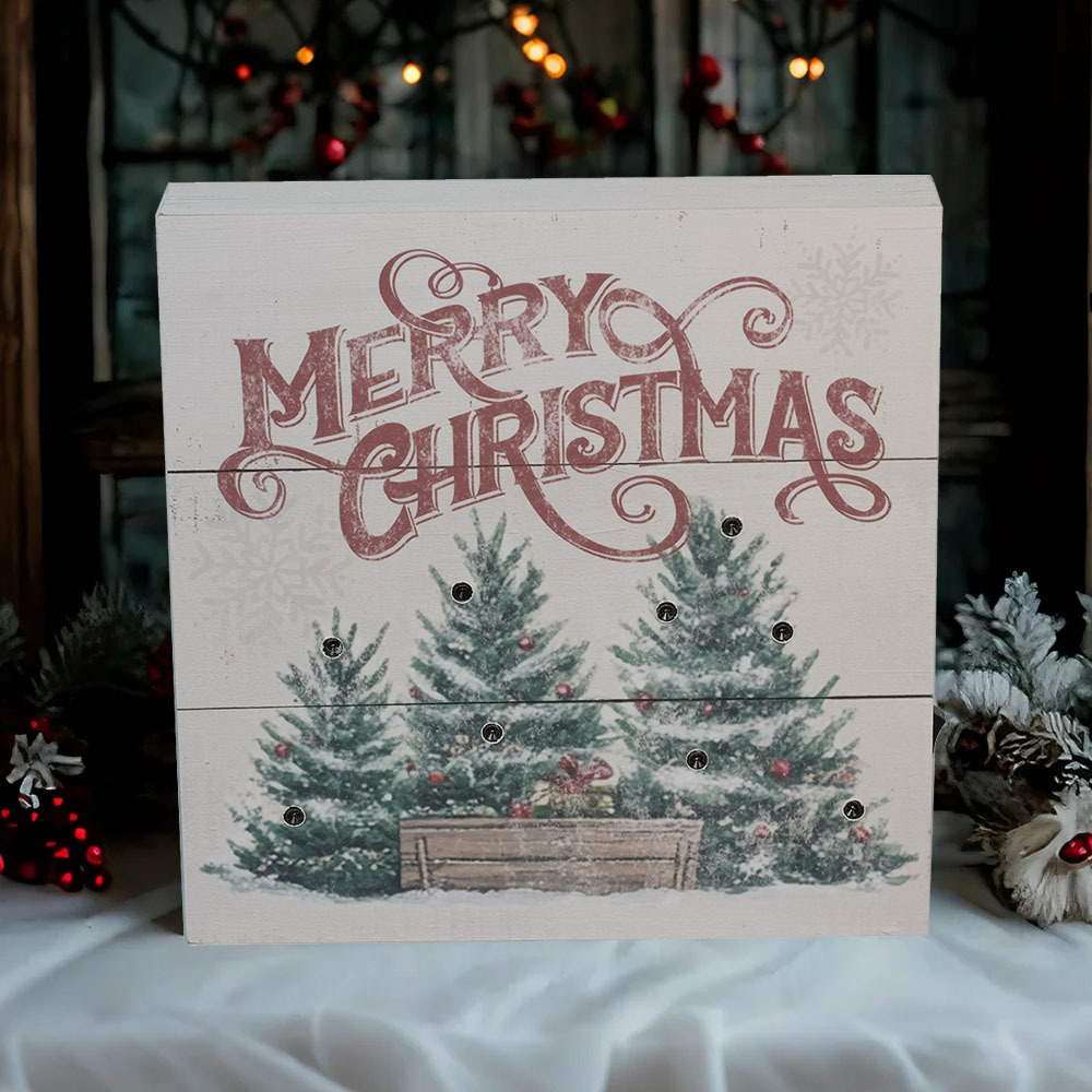 Christmas Home Decors Beautiful Art LED Tabletop Classic Xmas Holiday Winter LED Lighting Box Table Sign Rustic Wall Decoration For Christmas (6.75x6.75x1.25inches. Christmas Trees)
