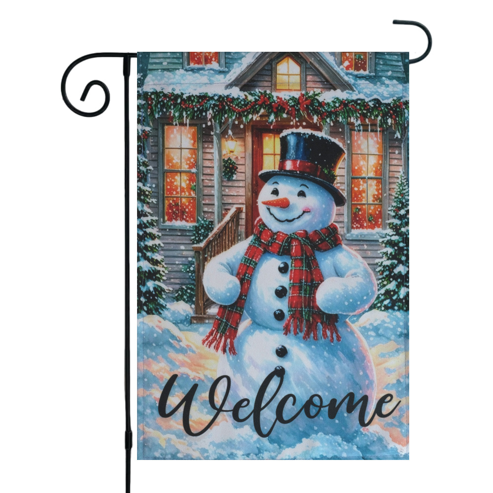 Christmas Garden Flag Festive Snowman Outdoor Welcome Decor Flag Set with Metal Holder,12x18 Inch Spun Polyester Holiday Yard Banner Decorative Merry Xmas Flags (Welcome)