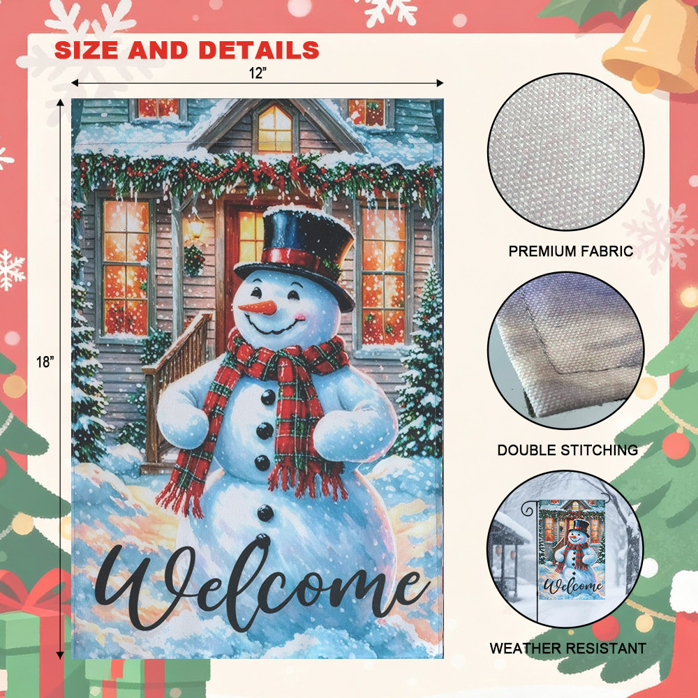 Christmas Garden Flag Festive Snowman Outdoor Welcome Decor Flag Set with Metal Holder,12x18 Inch Spun Polyester Holiday Yard Banner Decorative Merry Xmas Flags (Welcome)