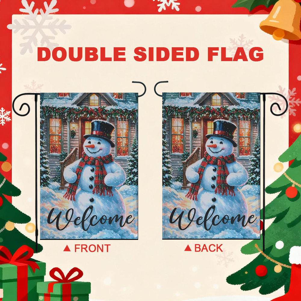 Christmas Garden Flag Festive Snowman Outdoor Welcome Decor Flag Set with Metal Holder,12x18 Inch Spun Polyester Holiday Yard Banner Decorative Merry Xmas Flags (Welcome)