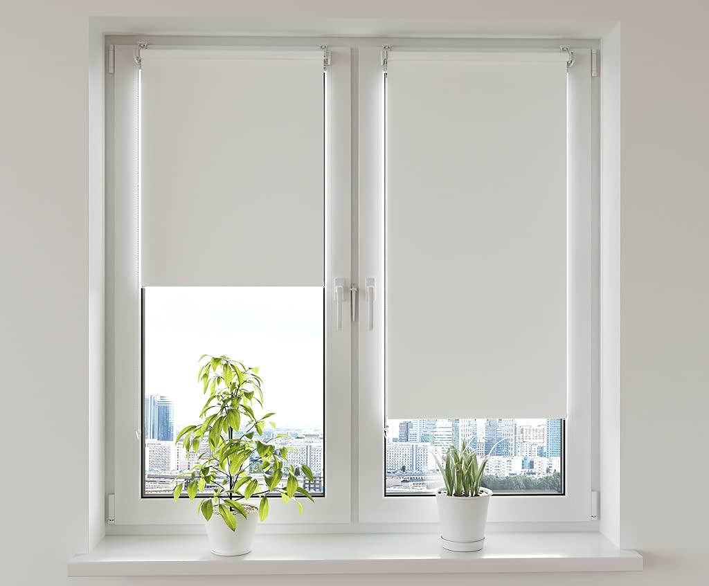 Black roller blind construction and mounting detail