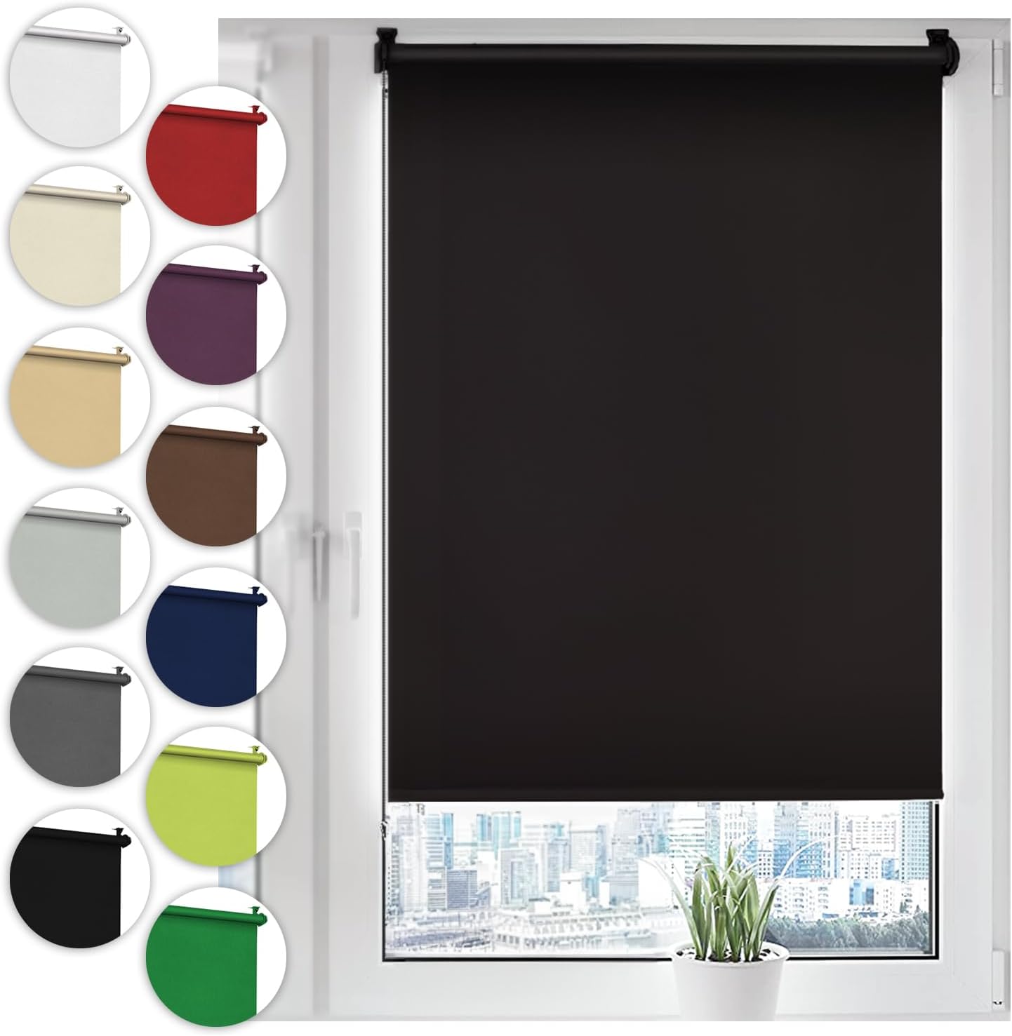 Black blackout roller blind for patio-door application planning