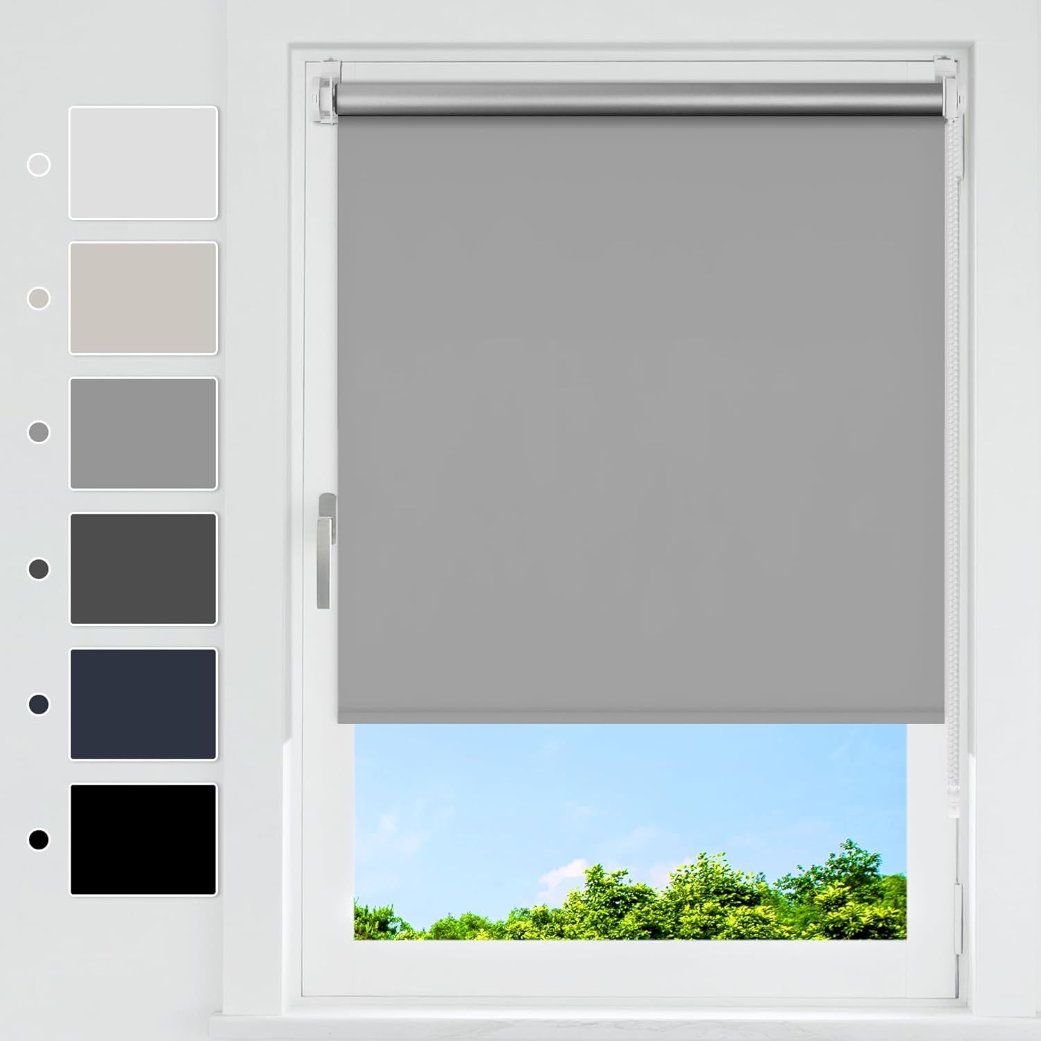 Blackout Roller Blind with Clamp Brackets, No Drilling Required, Indoor Thermal Roller Blinds for Windows and Doors, 150 cm, 160 cm, 170 cm, Sun Protection and Privacy