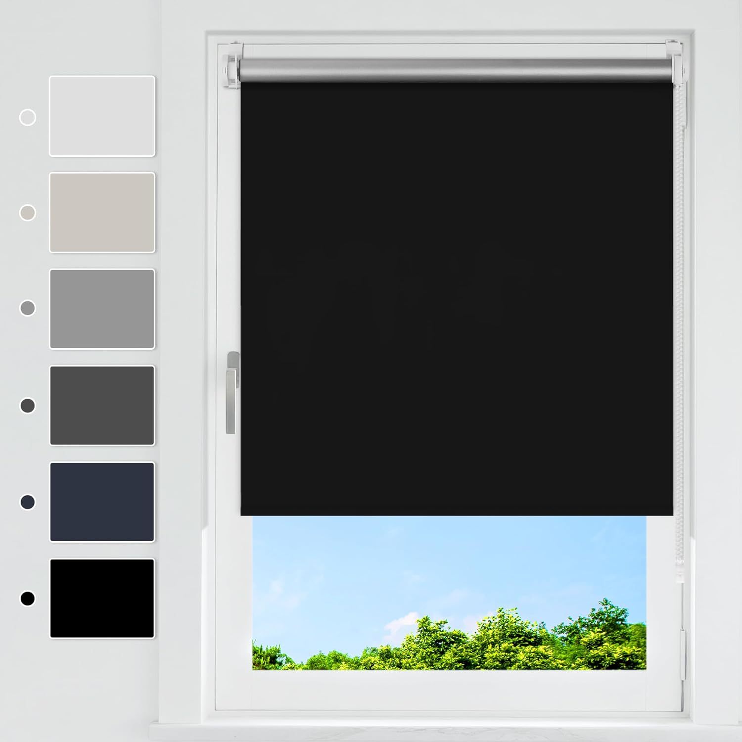 Blackout Roller Blind with Clamp Brackets, No Drilling Required, Indoor Thermal Roller Blinds for Windows and Doors, 150 cm, 160 cm, 170 cm, Sun Protection and Privacy