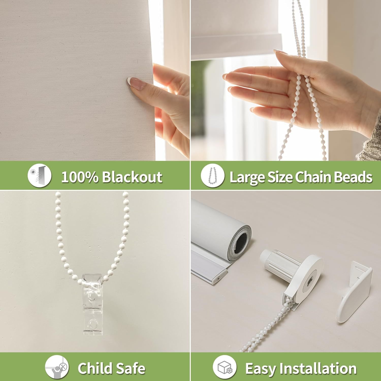 Window Roller Blinds and Shades, Thermal Insulated Window Blinds Easy to Install Blackout Roller Blinds with Chain Cord  for office home bedroom