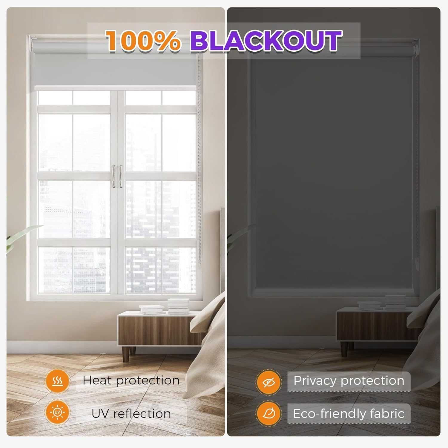 indoor Roller Blinds and Shades, Thermal Insulated Window Blinds Easy to Install Blackout Roller Blinds with Chain Cord for Living Room